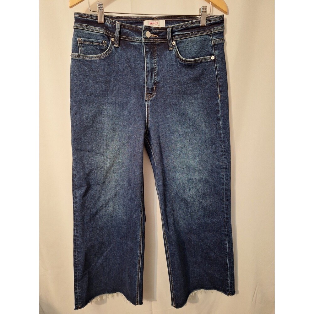 Moco Boutique Womens Cropped Wide Leg Jeans Size 13/31 High Rise Frayed Stretchy